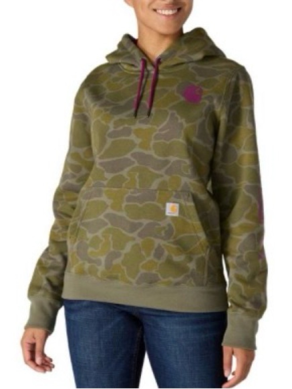 Carhartt Olive Camo Pullover Hoodie with Pink Accent